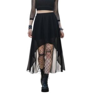Kira Skirt Womens XS Black Chiffon High Low Sheer Overlay Gothic Maxi Flare